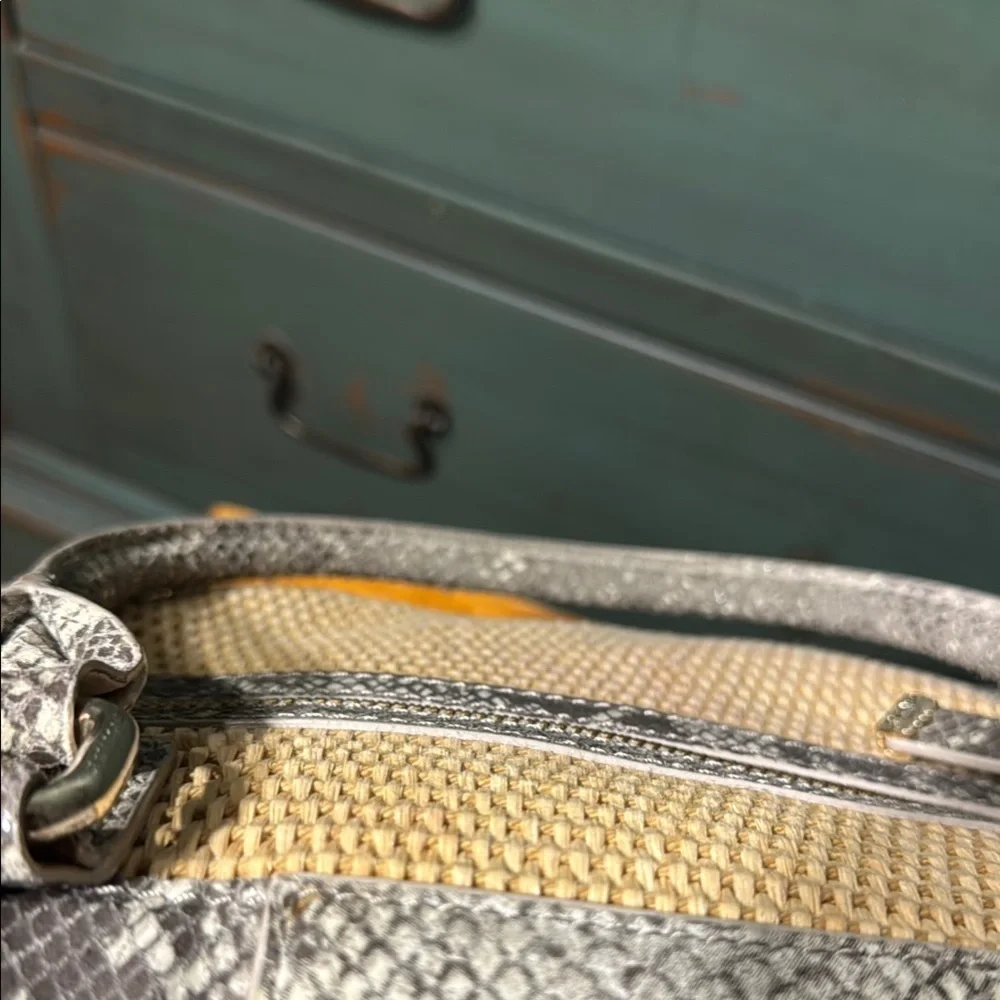 EUC Calvin Klein Tan Straw with Gray Imitation Snake Women's Bag